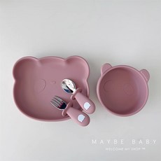 아기 이유식 용기 스푼 접시 3종 세트 3pcs 아기식판 실리콘, 3종세트(핑크), 1개