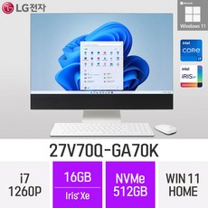 LG 일체형PC 27V70Q-GA70K 윈도우11 27인치 인텔 12세대 사무용 인강용 재택근무용 일체형PC, 16GB, Win11 Home, 512GB