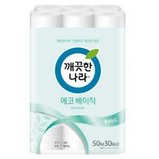 깨끗한나라 에코 베이직 2겹 롤화장지, 50m, 30개입, 2개