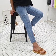 레어 남자 4881 락앤본진 사이드 데미지 크롭 8부 데님팬츠