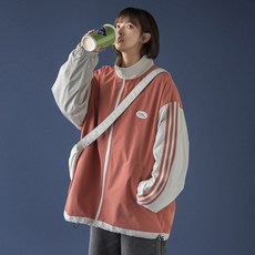Feb.06 64번 차이나카라 야구복 여ins조 와이드한판 염학과 학생들 코디 하라주쿠 코트 봄가을Z