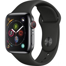 Apple Watch 시리즈 4 GPS 셀룰러 40MM 블랙 스포츠 밴드가 장착된 스테인리스 스틸 케이스 갱신