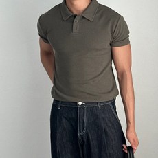 르위 데일리 머슬핏 남자 기능성 니트 카라 반팔 티셔츠