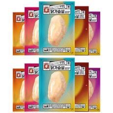 [바로드숑]해동없이 바로먹는 실온 닭가슴살 5가지맛 혼합 10팩 세트(무염2팩/훈제2팩/갈릭2팩/커리2팩/갈비2팩), 100g x 10팩