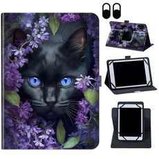 Case for TECLAST P20HD/ M40/ M40 Pro /M40 Plus 10.1 inch Mxfdegf 360 Degree Rotating Stand and Magne, Cute Black Cat Flower