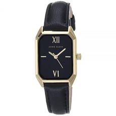 Anne Klein 여성용 가죽 스트랩 시계 블랙/골드.