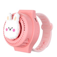 ANKRIC 날개 없는 시계 선풍기 USB 충전 휴대용 캐릭터 미니 모기퇴치 밴드 선풍기, 핑크색