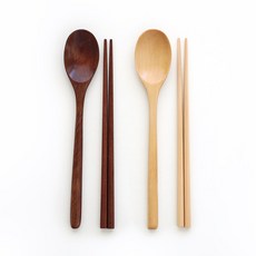 모리다인 천연 우드 수저세트 2인 세트 (라이트 브라운 1세트 +다크 브라운 1세트), 혼합컬러, 1개
