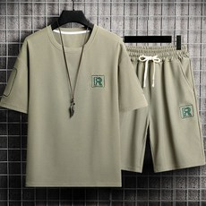 여름 남성 심플 배색 반팔 반바지 트레이닝 세트 라운드넥 루즈핏 아우터핏 학생룩