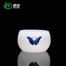 사케잔 투명 백옥 도자기 술잔 찻잔 고급 선물 백자 소주잔 컵 약주 다기 주기 도기, 옥석컵-블루나비-선물세트