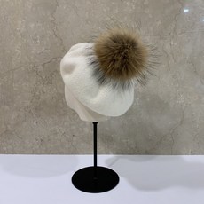 샌드마켓 울 호빵 베레모 헌팅캡 퍼 라쿤 방울 포인트 베레모 여성스러운 모자 겨울 모자 라쿤 모자