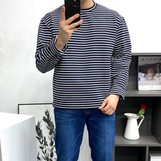 LAINE 질샌 남자 오버핏 스트라이프 긴팔 티셔츠 4컬러