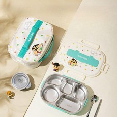 짱구도시락 전자레인지용 수저세트 1단 런치박스, 1개, 파란색1500ml+국그릇+보온백