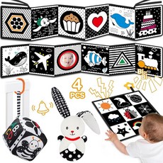 Starweeks Baby Toys 0-6개월 - 4피스 고대비 흑백 아기 장난감 0-3개월 신생아용 터미 타임 유아 감각 부드러운 책 여아 남아 선물 0 3 6 9개월 20807, Starweeks Baby Toys 0-6개월 - 4피