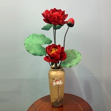퀄리티 페이크 프릴 부처에게 공양함 부처님 수제 빔 거실 꽃병 착지 진열 장식품, 중간사이즈 연꽃 레드 _보틀