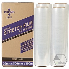 [유니스몰/정품 정규격보장] 오공 스트레치필름 공업용랩 4롤(1BOX), 1박스, 20mic x 500mm x 300m