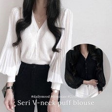 [아이런코리아] 세리 브이넥 퍼프 블라우스_r