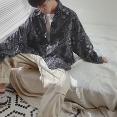 TBA 남자 일본 아메카지 반다나 페이즐리 패턴 셔츠 오버핏 스트릿 TB-000137367