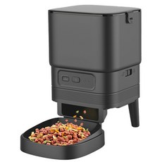 FJ 攜帶型迷你智能寵物餵食機, 4L大容量 APP遙控 雙供電模式, 黑色, 4L, 1個