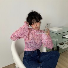 반폴라 플라워 이너티셔츠 여성 스위트 단아한 클래식 나팔 소매 저고리