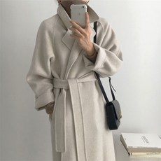 루즈핏 차분한 레이스업 가을 겨울 프렌치 캐시미어 모직 레이스 롱 코트