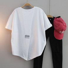 절개 패치 뒷트임 언발 티 빅사이즈 오버핏 라운드 반팔티 여성용 트임티 형광티 여름티