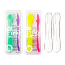 스푸니 -휴대용 케이스 2P증-이유식스푼 2개세트(초기+초기) 이유식 스푼, 그린퍼플+네온핑크