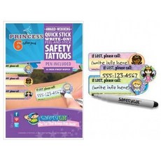 SafetyTat 어린이 ID 안전Tattoo - 프린세스 6팩 : 유아용 안전하네스 및 속눈썹 : 아기, 단일옵션