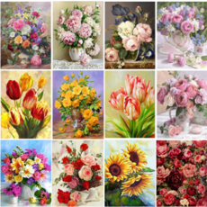 실십자수 해바라기 장미 모란 꽃 12종 프린트 도안 패키지, 1개, 11번 해바라기(면사)
