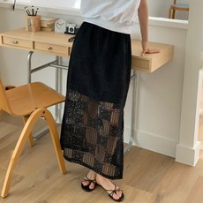 라라엣지 크로셰 사이드트임 밴딩 롱 일자 스커트