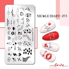 네일용스티커 NICOLE DIARY 그라데이션 플라워 스트라이프 네일 스탬핑 플레이트 디자인 스탬프 리프 프랑, 1개