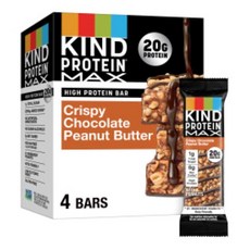 KIND Protein MAX 크리스피 초콜릿 땅콩 버터 스낵 바 단백질 20g 케토 친화적 바 당 설탕 1g 글루텐 프리 4개입 박스, KIND Protein MAX 크리스피 초콜릿 땅콩 버