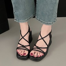 더구두 꼬임 밴딩 스트랩 플랫폼 웨지 샌들(7cm)-6255
