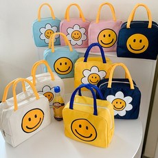 보냉 보온 도시락 런치백 스마일 데이지 보냉백 2개 한세트 소풍 나들이 도시락 간식 이유식 답례품 보온보냉백 가방, 아이보리 스마일 + 아이보리 플라워