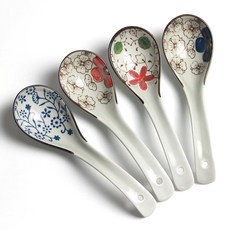 IQCWOOD 수프 스푼 15.7cm6.2인치 세라믹 라멘 포 완탕 국수 만두 미소용 4개, 아시안 수프 스푼