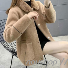 캐시미어 코트 오버 케이프 여성 재킷 여성 의류 모조 밍크 벨벳 느슨한 단색 버튼 포켓