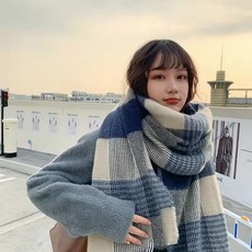 ANYOU 겨울 여성 패션 니트 목도리 체크