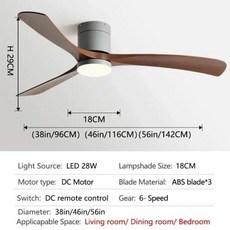 실링팬 천장 환풍기 낮은 바닥 선풍기 조명 현대 블랙 ABS 블레이드 DC 리모컨 LED 레스토랑 침실 110V 220V 46 인치 56, Gray-walnut grain, 20) Graywalnut grain 38inch22