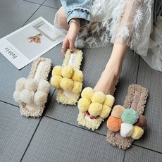 엣지걸슈즈 D277 마카롱 폼폼이 양털슬리퍼 털방울 레인보우 뮬 1cm굽