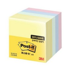 쓰리엠 알뜰팩 포스트잇 76 x 76 mm 654-5A 500p, 노랑+애플민트+크림블루+러블리핑크, 500매, 30개