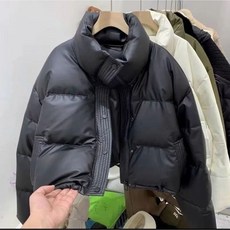  다잇지 여성 크롭 가죽 유광 패딩 자켓  상품 이미지