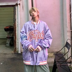 스케이트보드 미국식 복고 자수 야구유니폼 oldschool스트릿 중국 물약 타입외부 세트, XL, 보라색