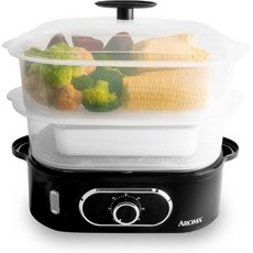 AROMA® 쉽게 읽을 수 있는 수위와 타이머가 더블 푸드 찜기 바구니와 전기밥, 8-Quart Capacity
