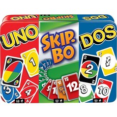 Mattel Games 카드 게임 3개 세트 UNO Dos Second Edition & Skip-Bo 여행 및 캠핑 게임 보관 틴 박스 포함 (아마존 독점)
