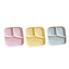 그릿 컬러 사각 칸막이 나눔 식판 3종 세트, 핑크,옐로우,민트, 1세트