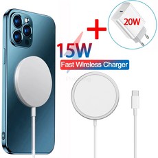 마그네틱 15W 무선 충전기 아이폰 12 프로 최대 미니 Magsafe 빠른 충전 빠른 20W 미국 영국 EU 플러그 유형 C 무선 충전기|휴대폰 충전기|, 1개, US Plug, 단일