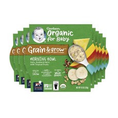 Gerber 그레인 & 그로우 모닝 볼 귀리 레드 퀴노아 및 파로 열대 과일 포함 127.6g(4.5oz) (8팩), 1개, 128g