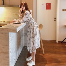 가을 플라워 쉬폰 긴소매원피스 와이드 루즈핏 슬림핏 플리츠 하프기장 이너