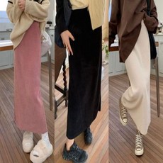3컬러 코듀로이 골덴 슬림 A라인 밴딩 롱스커트, ONE, 블랙