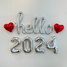 Hello 2024 새해 풍선세트 신년 파티 용품, 실버x실버, 1개